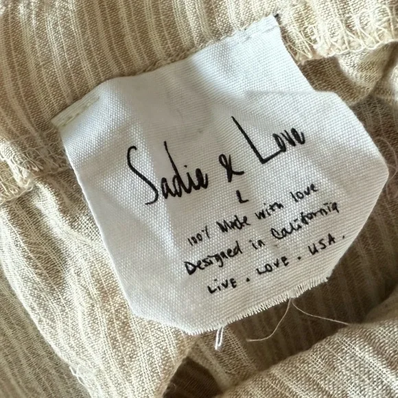 Sadie & Love|Beige Striped Paperbag Waist Skirt,neutral lightweigh,cotton linen - Picture 7 of 11